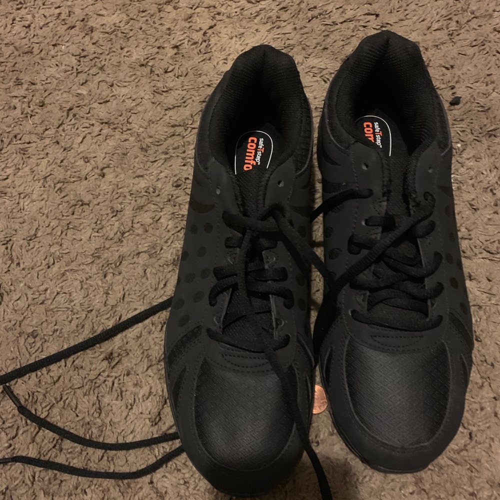 Black nonship work shoes.